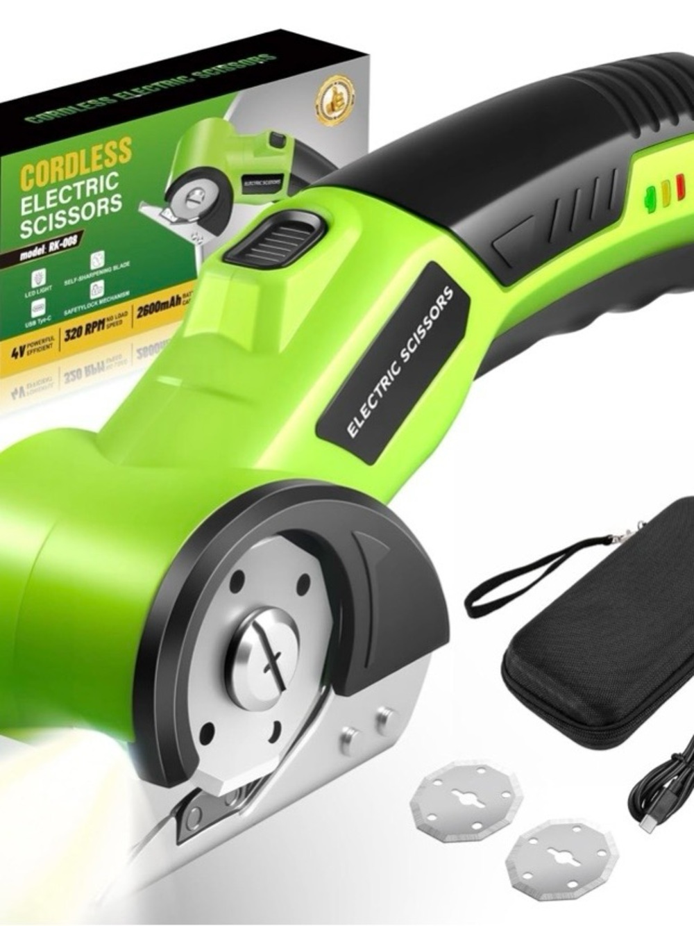 NEW Cordless Electric Scissors, Rechargeable Box Cutter w/ 2 Blades & LED Light